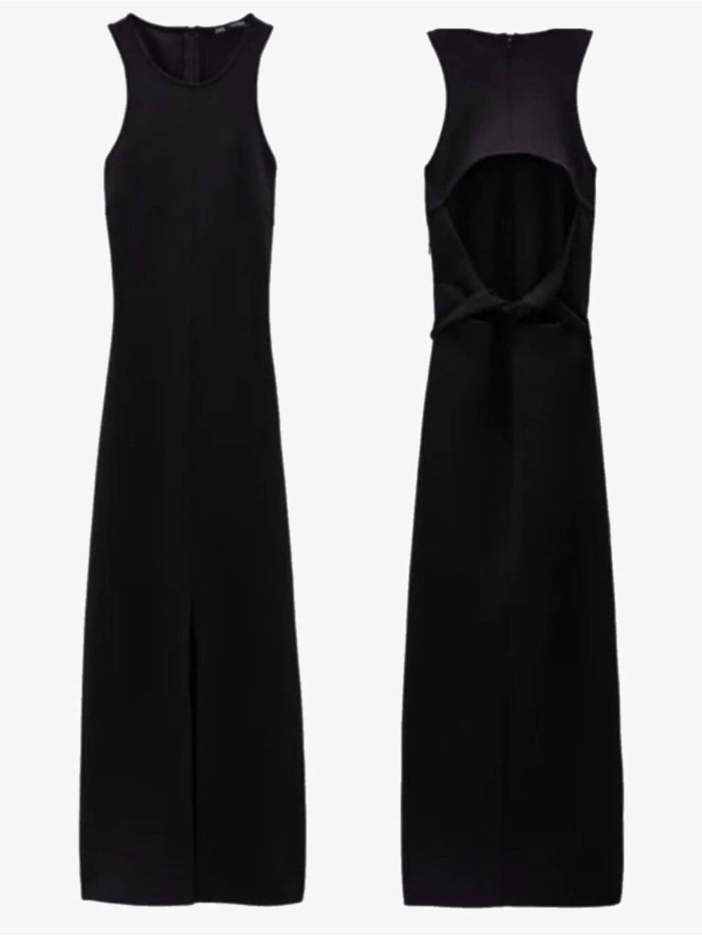 Zara Solid Black Twist Open Back Scuba Front Slit Maxi Dress Women’s Size Small - Picture 2 of 9